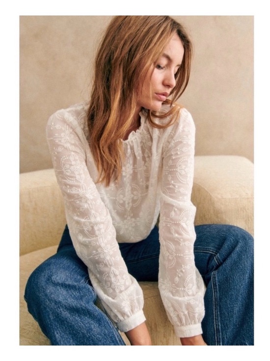 Sezane Tops - Sezane Valentine White Embroidered Long-Sleeve Blouse